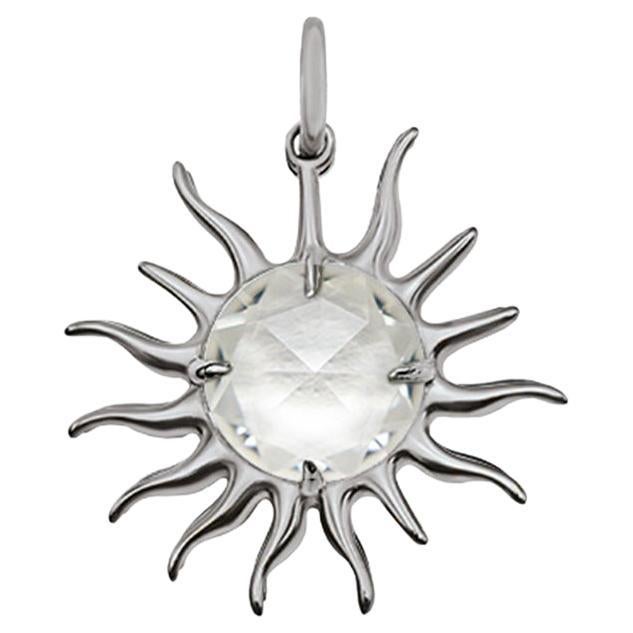 Rose Cut White Sapphire Sun Pendant, Silver with Paper-Link Chain For Sale