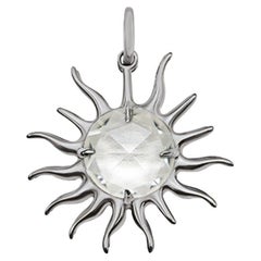 Rose Cut White Sapphire Sun Pendant, Silver with Paper-Link Chain