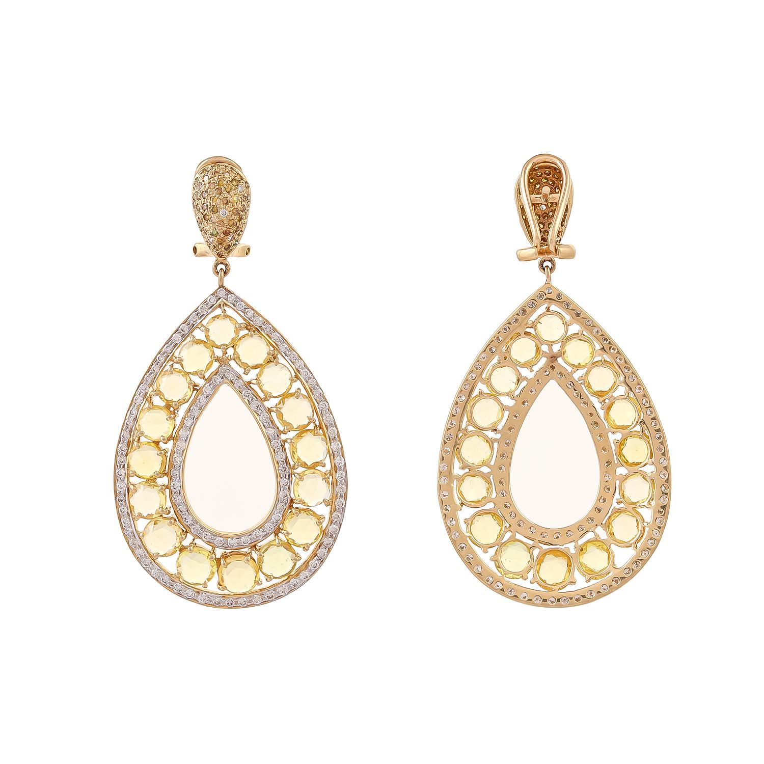 Modern Rose Cut Yellow Sapphire Fancy Diamond Drop Earring For Sale