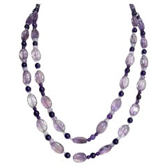 Rose de France, Amethyst and Kunzite Beaded Necklace, 46 Inches Long