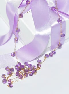 Rose De France Amethyst Beads necklace in 12K Gold Filled Chain