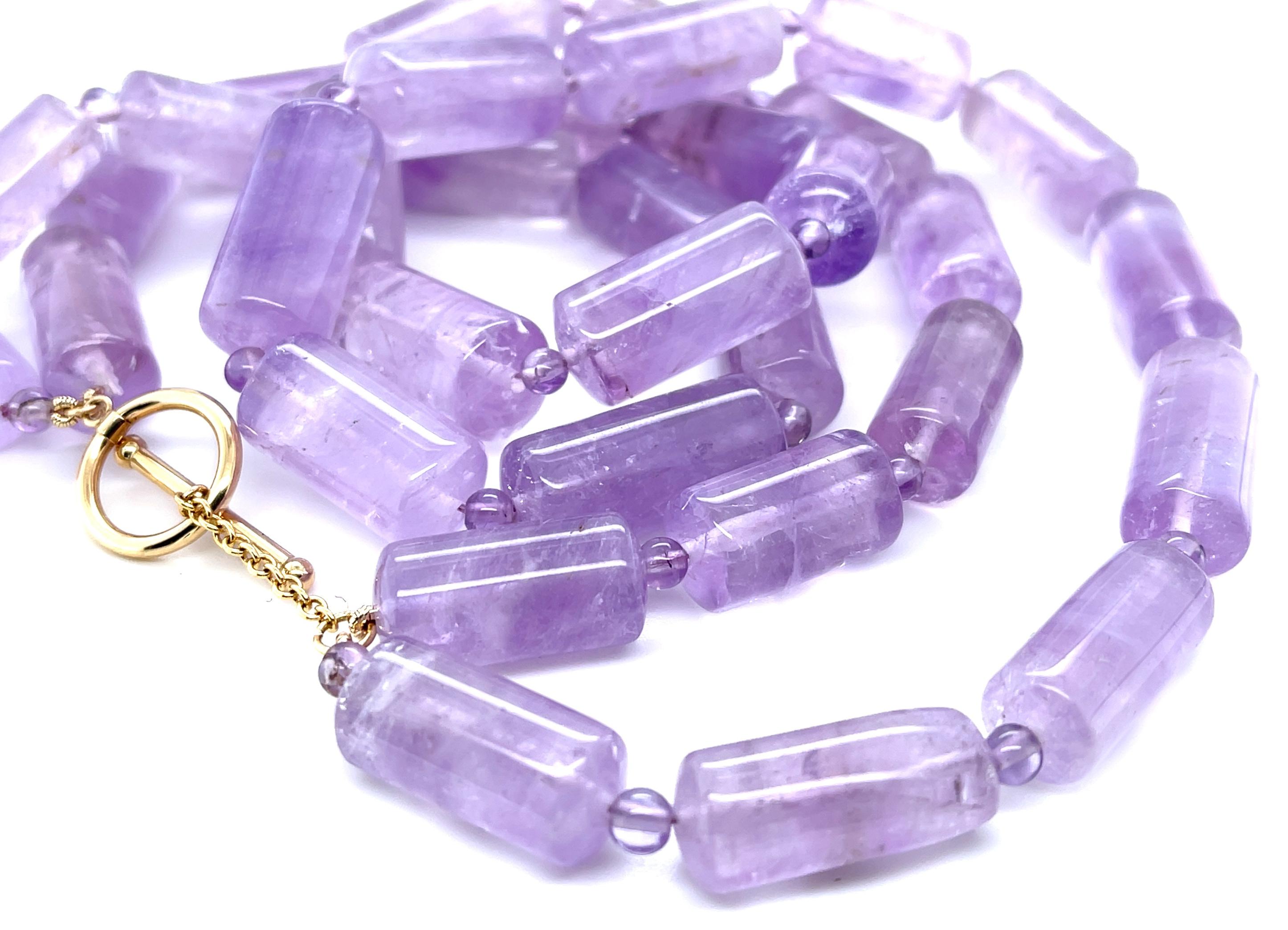 Artisan Rose de France Amethyst Cylinder Necklace, Double Strand with 14k Yellow Gold