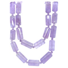 Rose de France Amethyst Cylinder Necklace, Double Strand with 14k Yellow Gold
