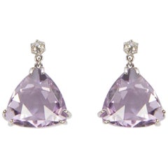 Rose de France Amethyst Diamond Drop Gold Earrings