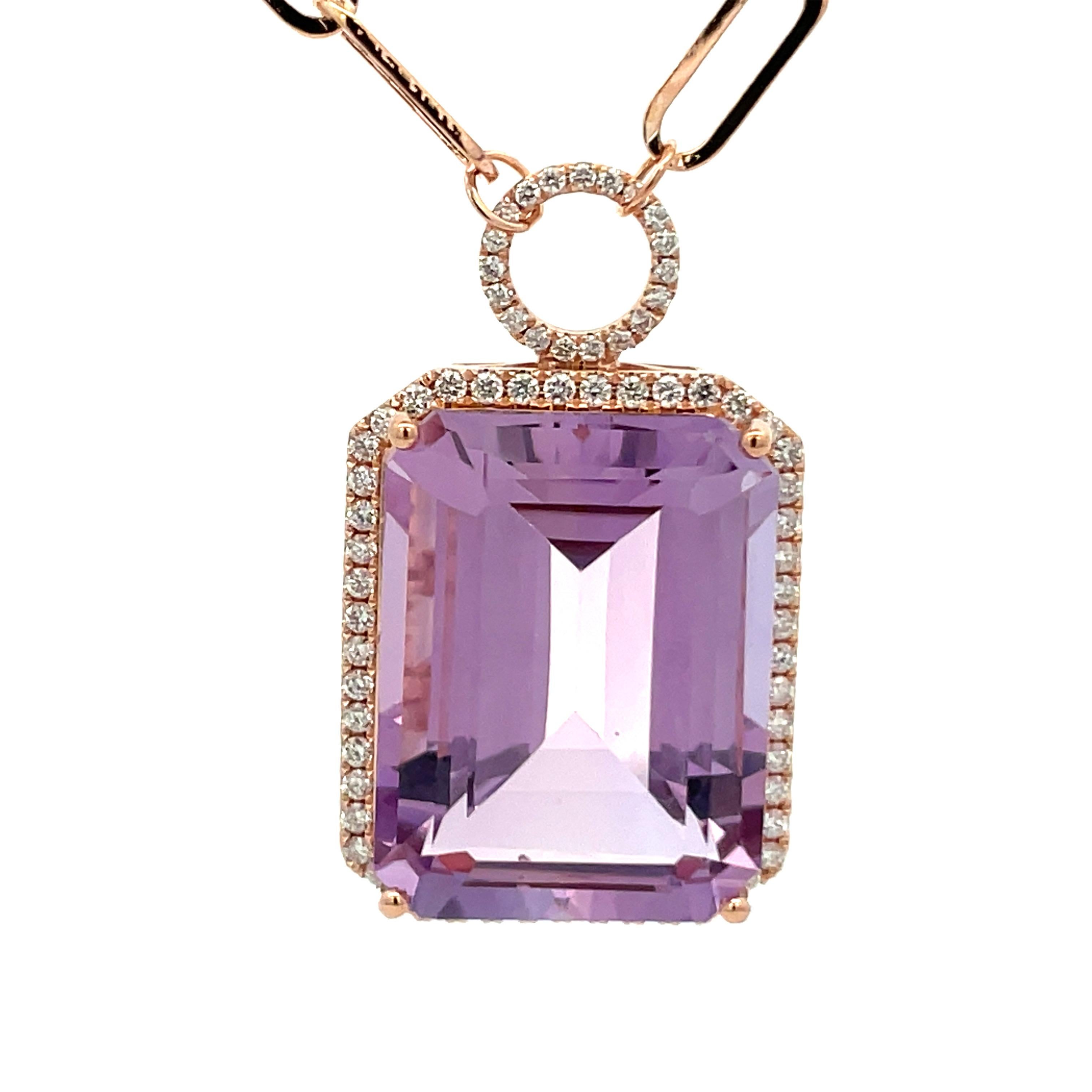 Rose De France Collar Colgante Halo Diamante Paperclip 22.60 Quilates Oro 14KT Contemporáneo en venta