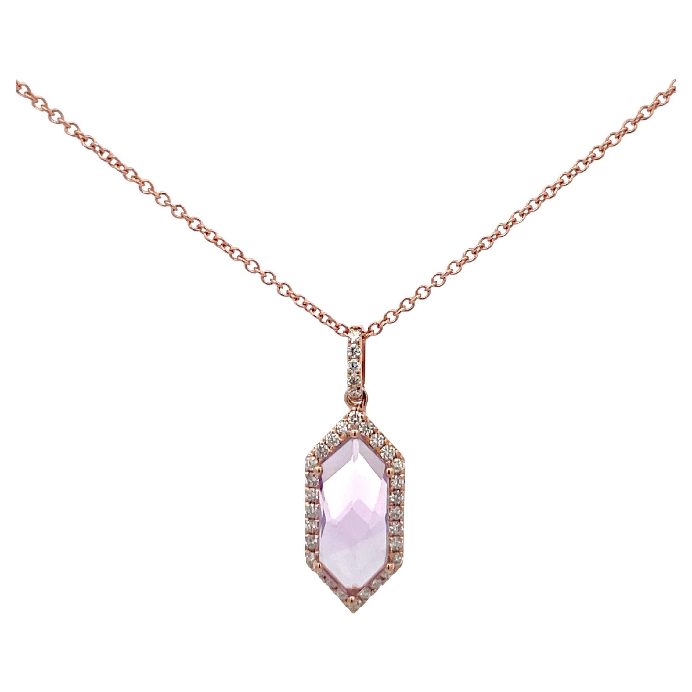 Sechseckiger Halo-Diamant-Anhänger 14 Karat Roségold Rose De France 2,88 Karat
