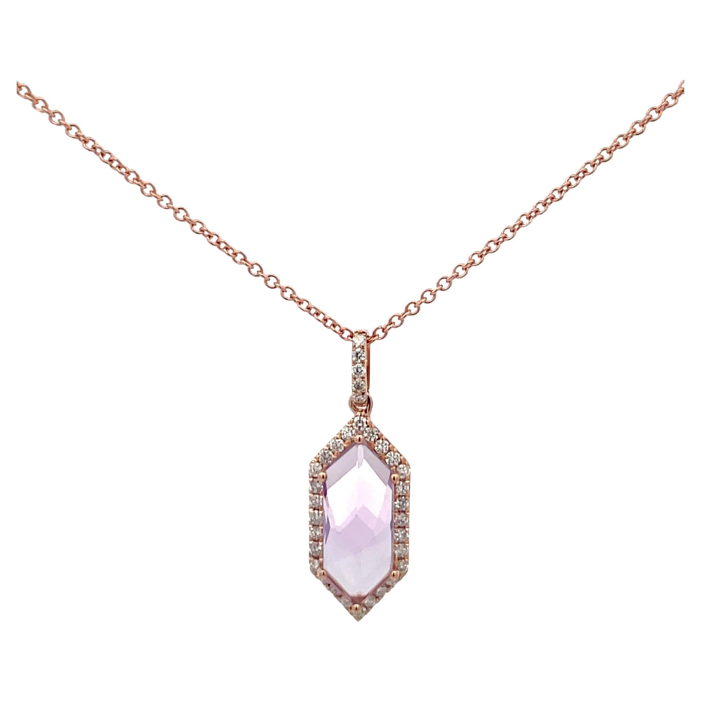 Rose De France Hexagon Halo Diamond Pendant 2.88 Carats 14 Karat Rose Gold