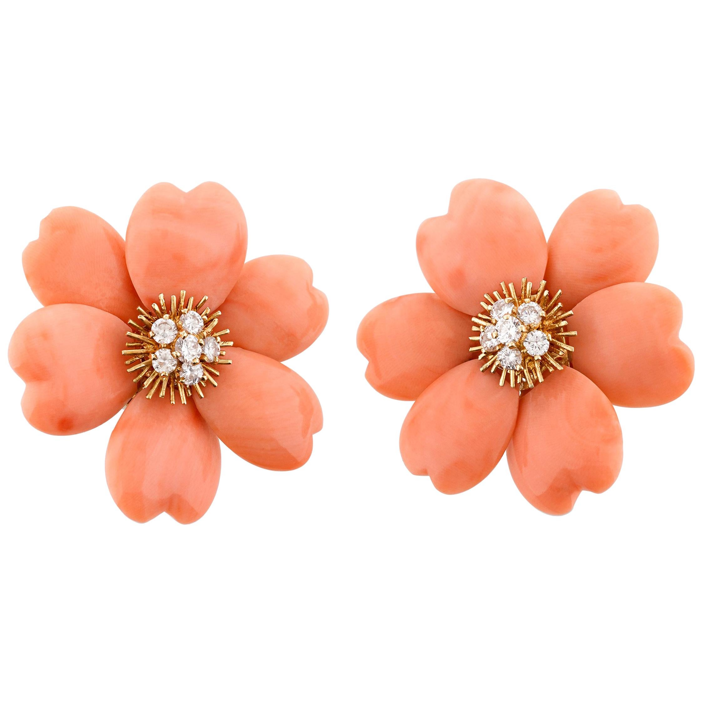 Rose de Noel Coral Earrings by Van Cleef & Arpels