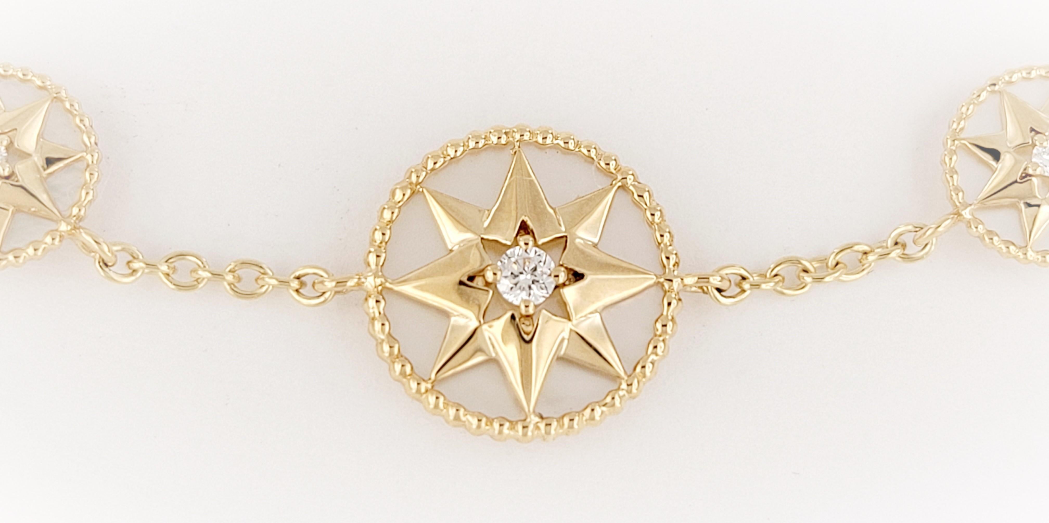 Round Cut Rose des Vents Bracelet Yellow Gold, Diamonds and MOP