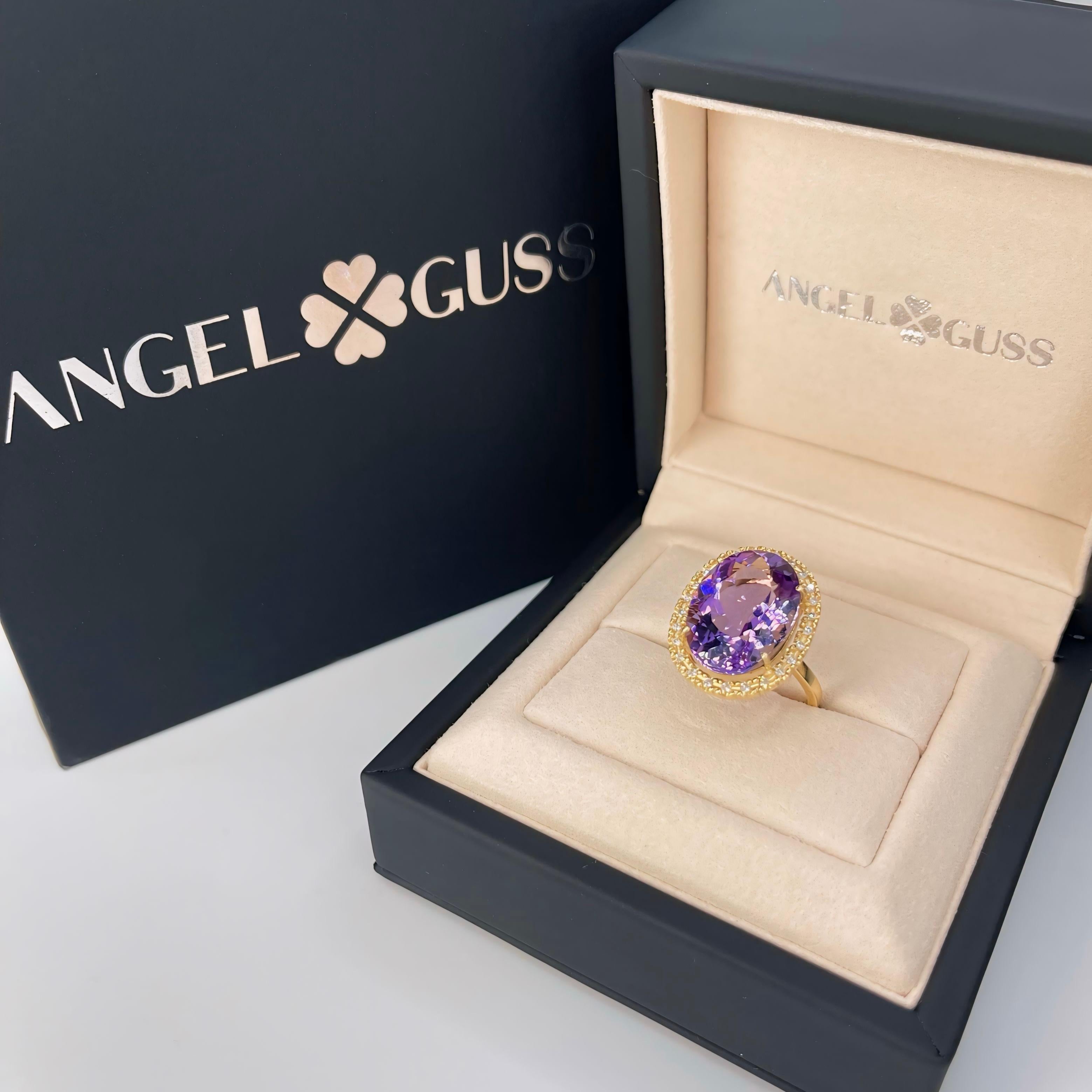 Oval Cut Rose D'France Amethyst & Diamond Ring - 18k Solid Gold For Sale