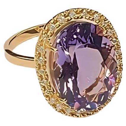 Rose D'France Amethyst & Diamond Ring - 18k Solid Gold For Sale