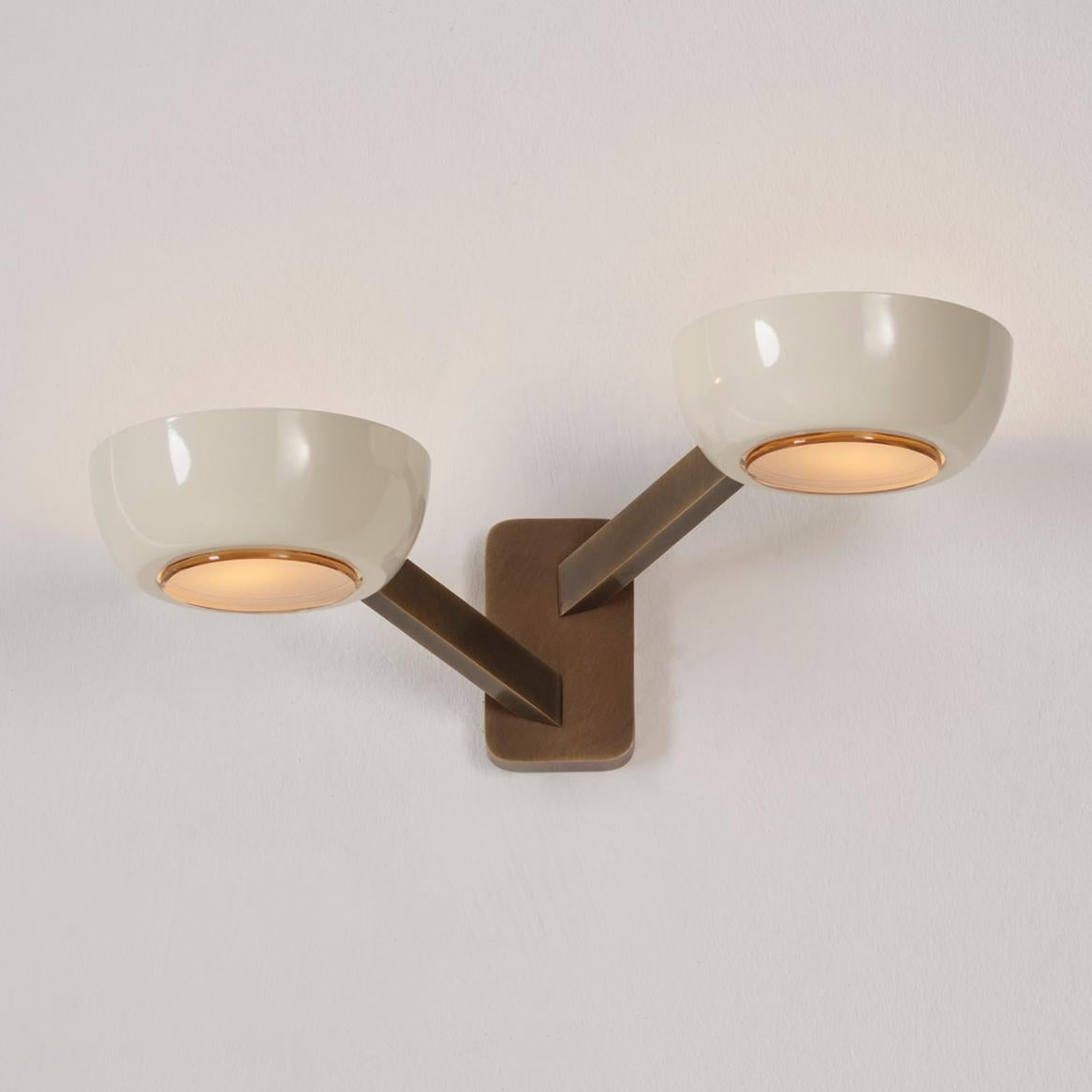 Rose Double Wall Light by Gaspare Asaro. Satin Brass Finish. In New Condition For Sale In New York, NY