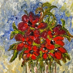 Expressive Still Life Painting Red Rose Flowers 'Red for Love' by British Artist
