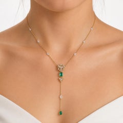 2.00 Carat Rose Emerald Natural Diamond Y Lariat Stack Necklace, 14k Yellow Gold