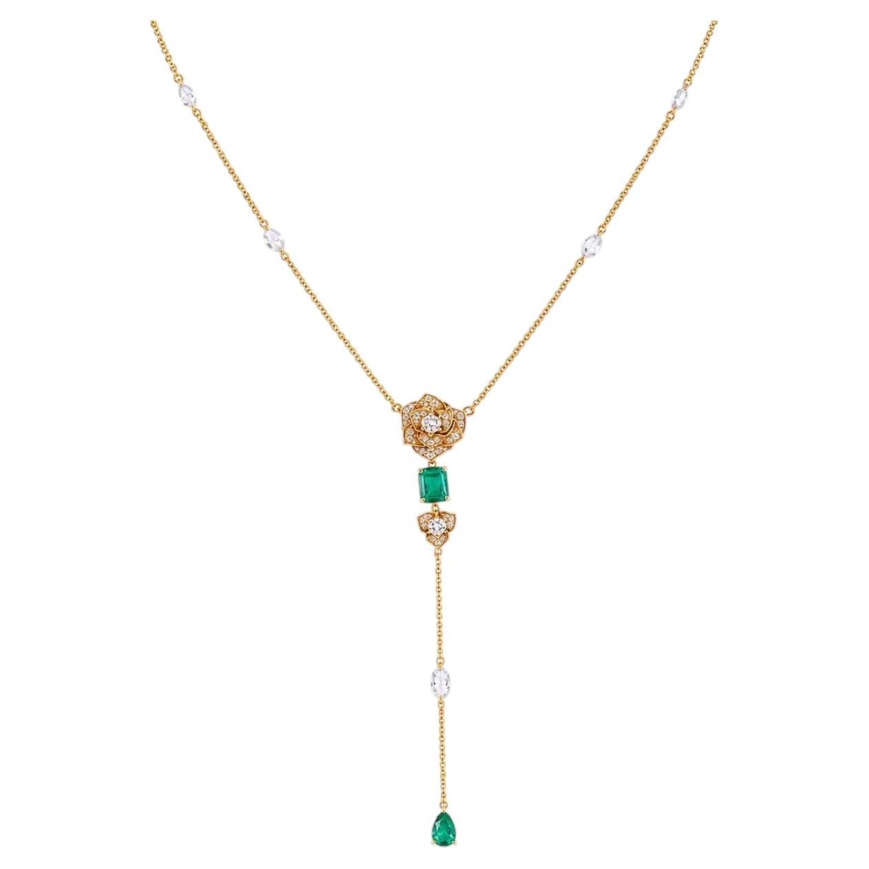 Collana a Y con smeraldo rosa e diamante naturale in oro massiccio 14k (certificato)