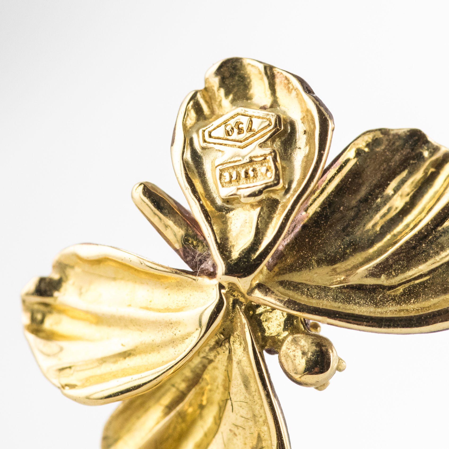 Rose Enamel Diamond Gold Butterfly Earrings For Sale 5
