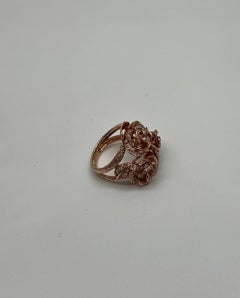Rose Floral Flower Petals Diamond Pave Set 14K Rose Gold Cocktail Ring