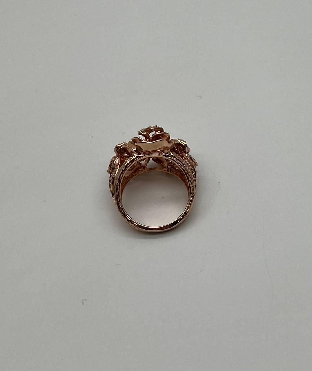 Rose Floral Flower Petals Diamond Pave Set 14K Rose Gold Cocktail Ring In New Condition For Sale In Oakton, VA