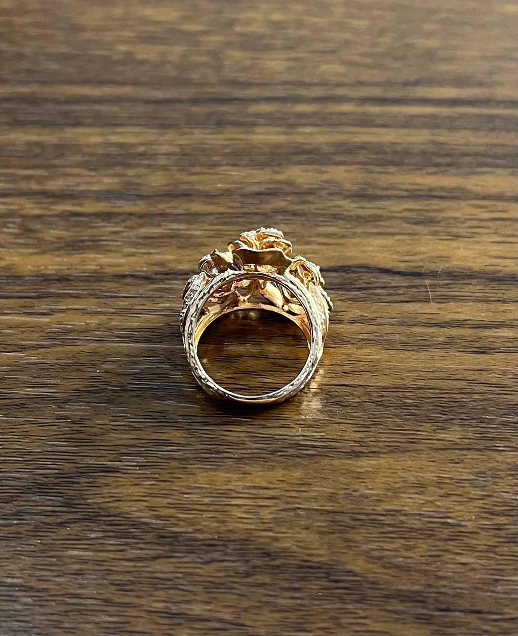 Rose Floral Flower Petals Diamond Pave Set 14K Rose Gold Cocktail Ring For Sale 3