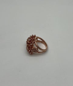 Rose Floral Flower Petals Diamond Pave Set 14K Rose Gold Statement Romantic Ring