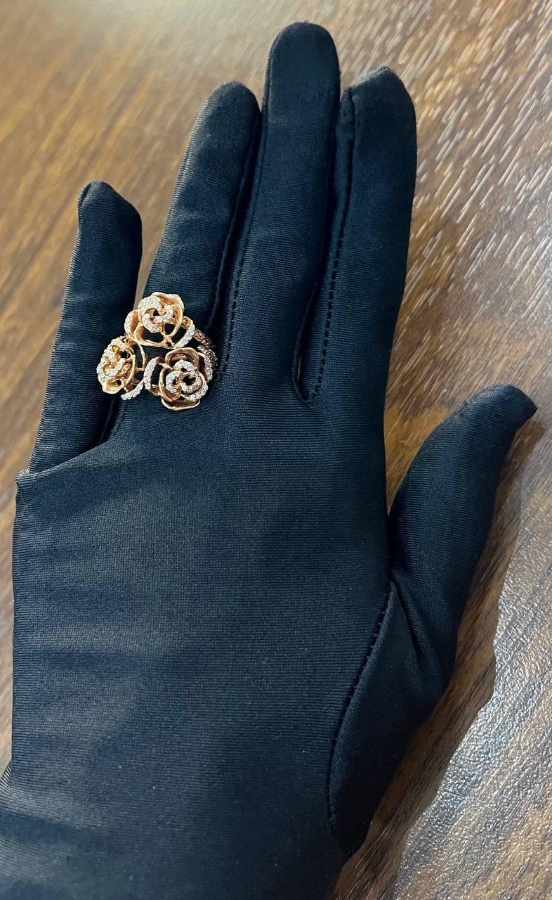 Rose Floral Flower Petals Diamond Pave Set 14K Rose Gold Statement Romantic Ring For Sale 4