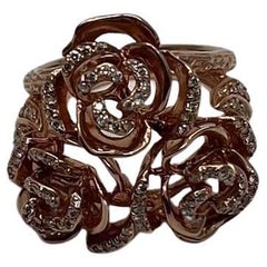 Rose Floral Flower Petals Diamond Pave Set 14K Rose Gold Statement Romantic Ring