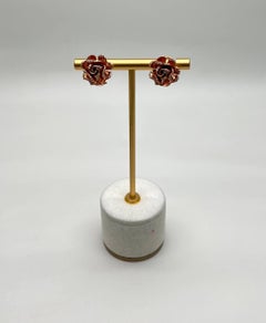 Rose Floral Flower Petals Diamond Pave Set 14K Rose Gold Stud Earrings