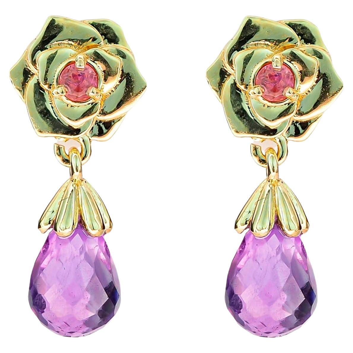 Rose flower 14k gold earrings studs.  For Sale