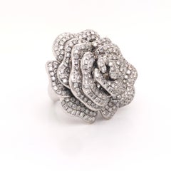 Rose Flower Diamond Cocktail Ring 18k White Gold