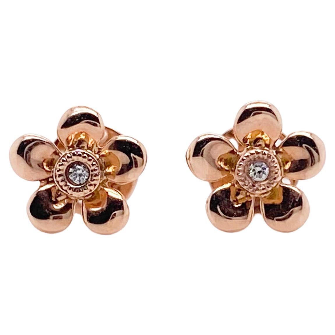 Rose Flower Earring Diamond Center, Style Minimalist, Children’s, Baby in Rose For Sale