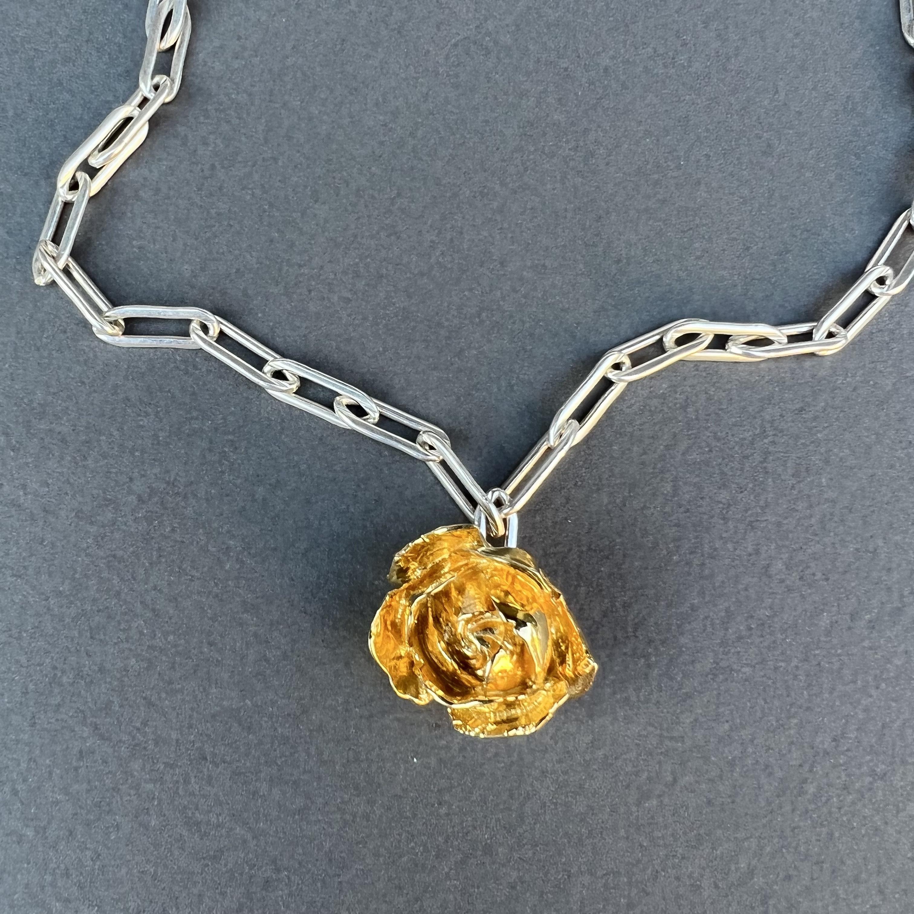 Rose Flower Necklace Love Sterling Silver Chain J Dauphin For Sale 4