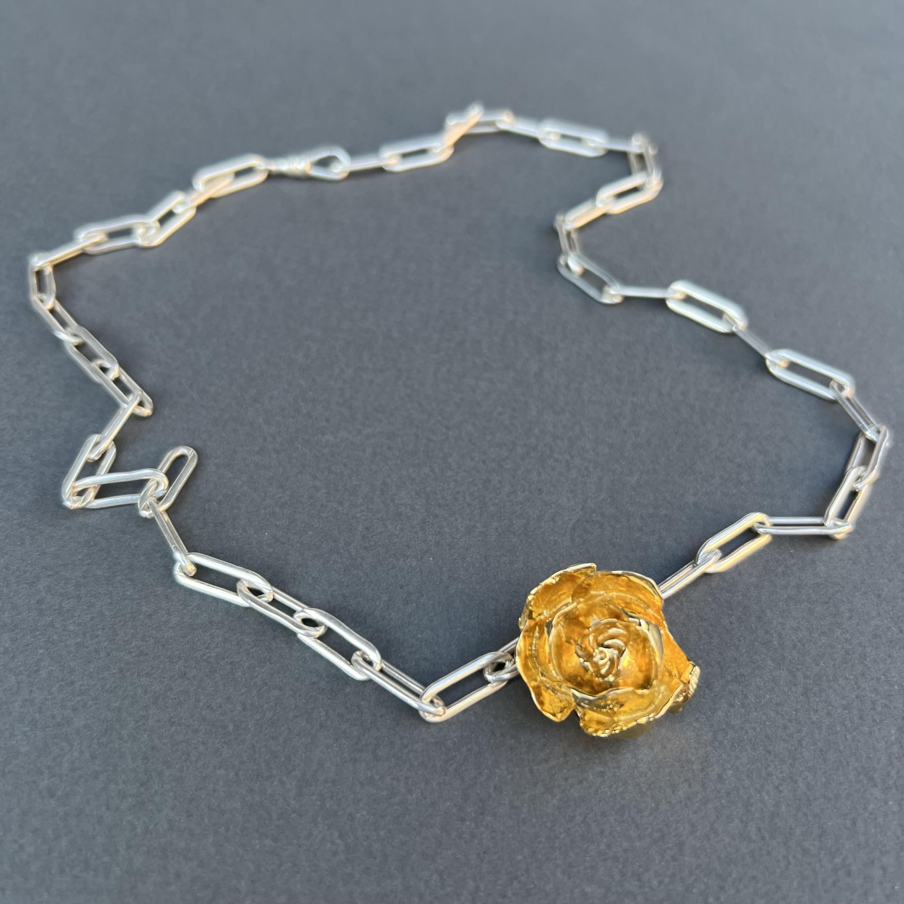 Rose Flower Necklace Love Sterling Silver Chain J Dauphin In New Condition For Sale In Los Angeles, CA