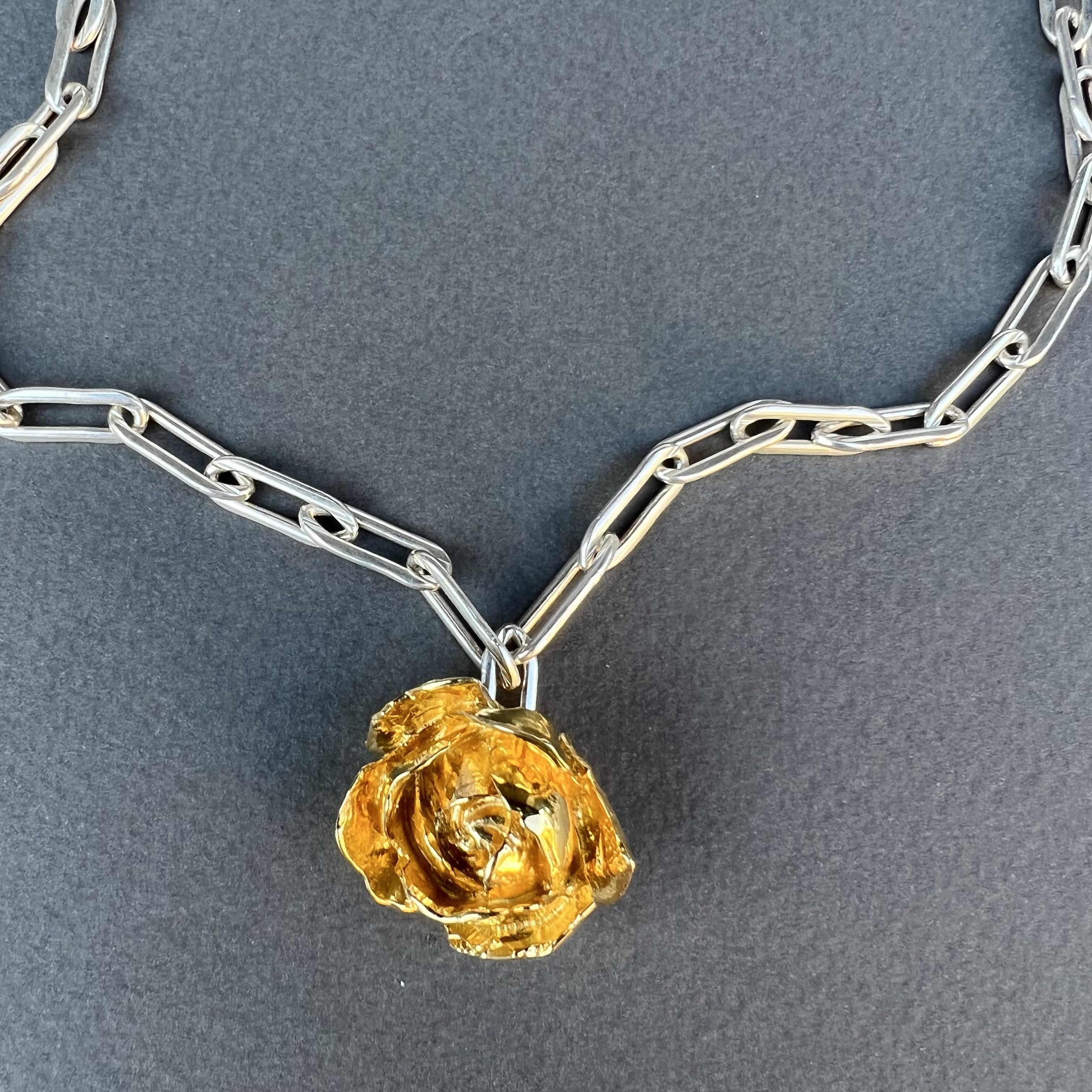 Women's Rose Flower Necklace Love Sterling Silver Chain J Dauphin For Sale