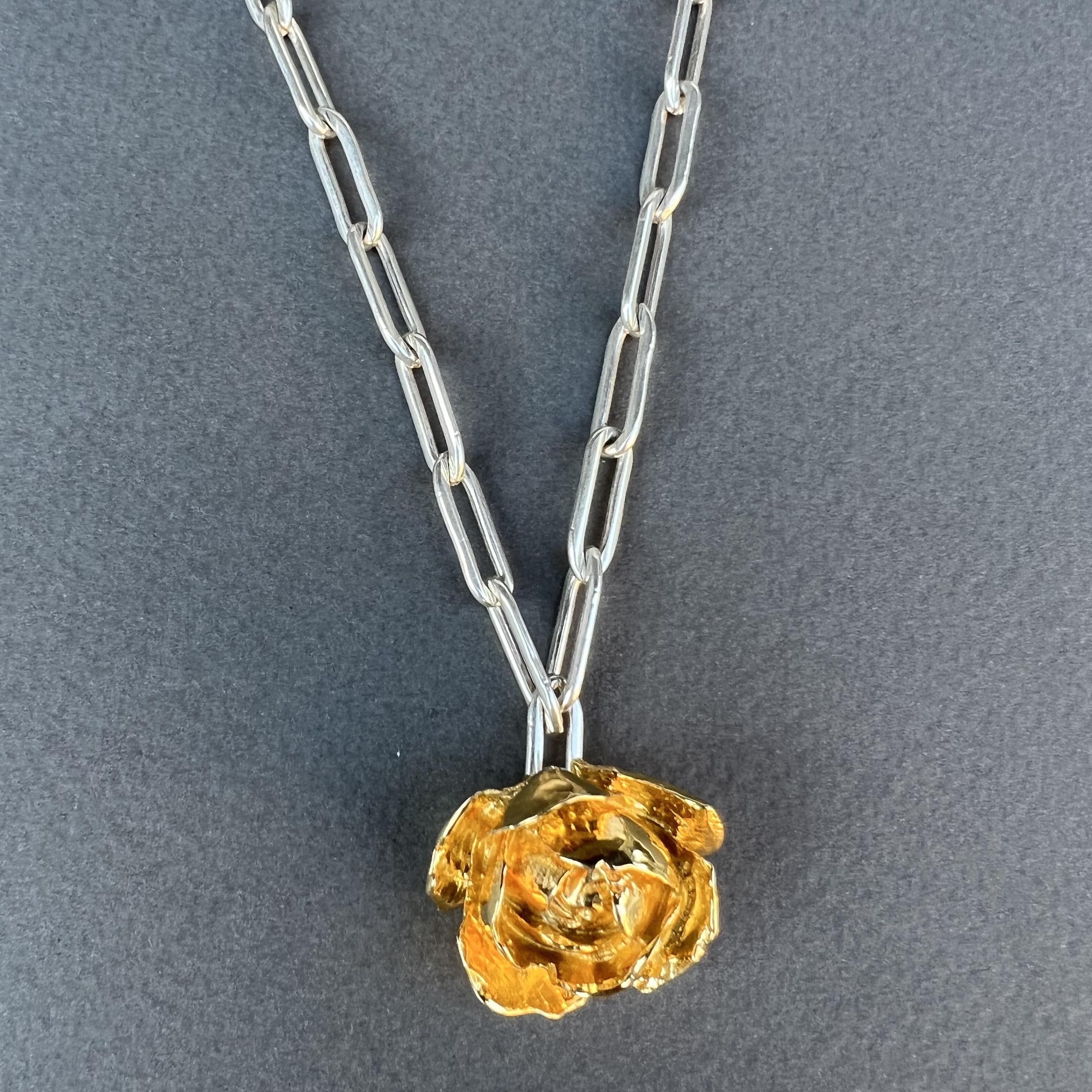 Rose Flower Necklace Love Sterling Silver Chain J Dauphin For Sale 1