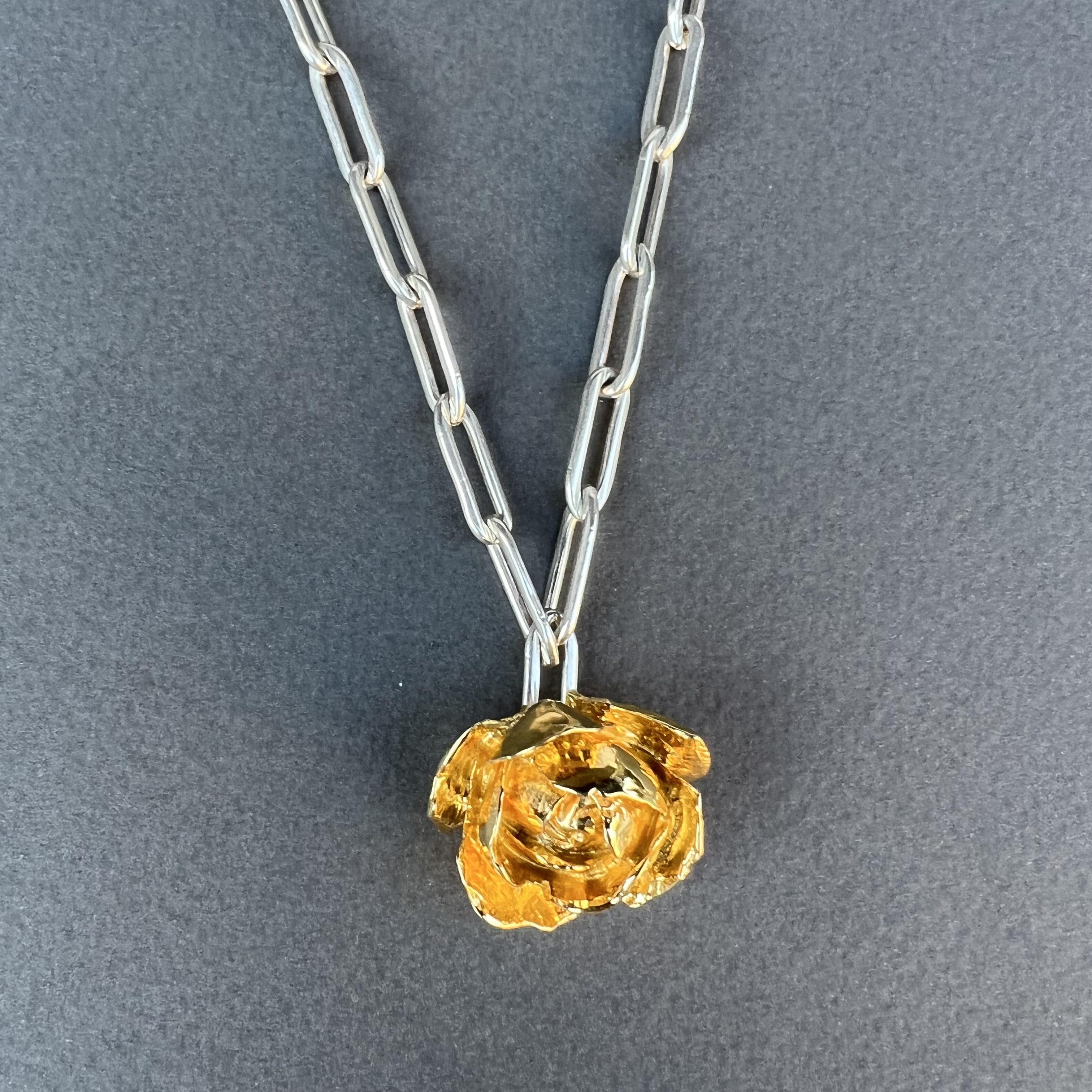 Rose Flower Necklace Love Sterling Silver Chain J Dauphin For Sale 3