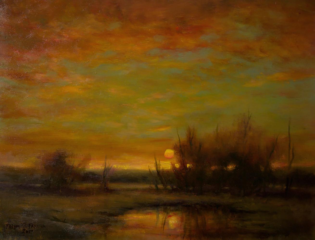 Rose Freymuth-Frazier Landscape Painting - Blood Moon  - Original Oil Painting with Soft Light Reflecting Romantic Colors