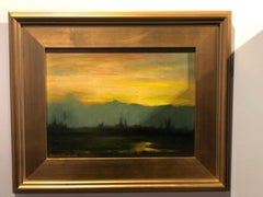 Blue Mountains  - Original Oil Painting with Soft Light and Romantic Colors