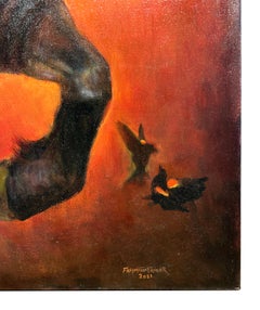 Burning Desire - Sable Mare with Flower & Butterfly Mane & Amber-Rose Background