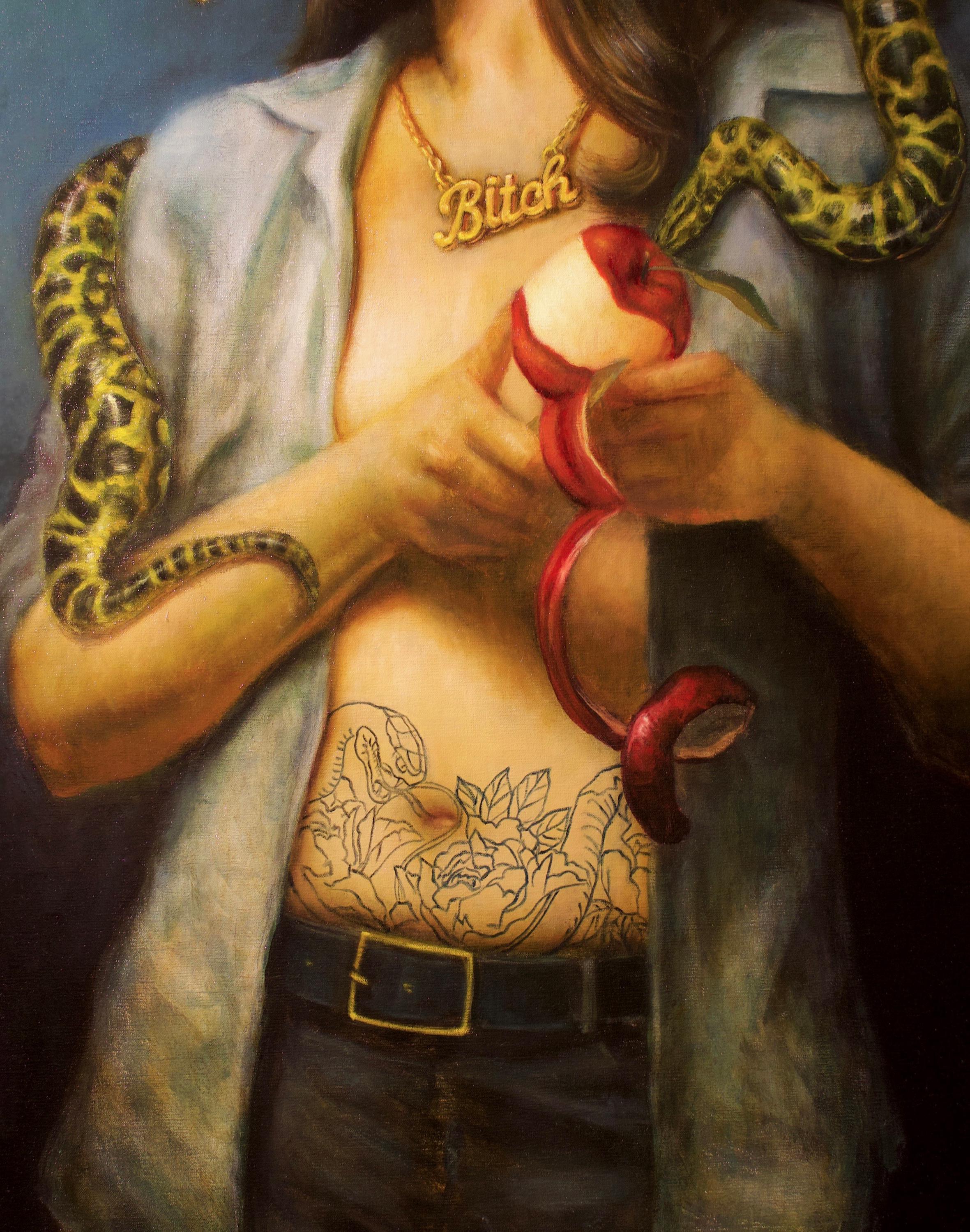 Eva della distruzione - Interpretazione moderna del Giardino dell'Eden, olio originale - Painting Contemporaneo di Rose Freymuth-Frazier