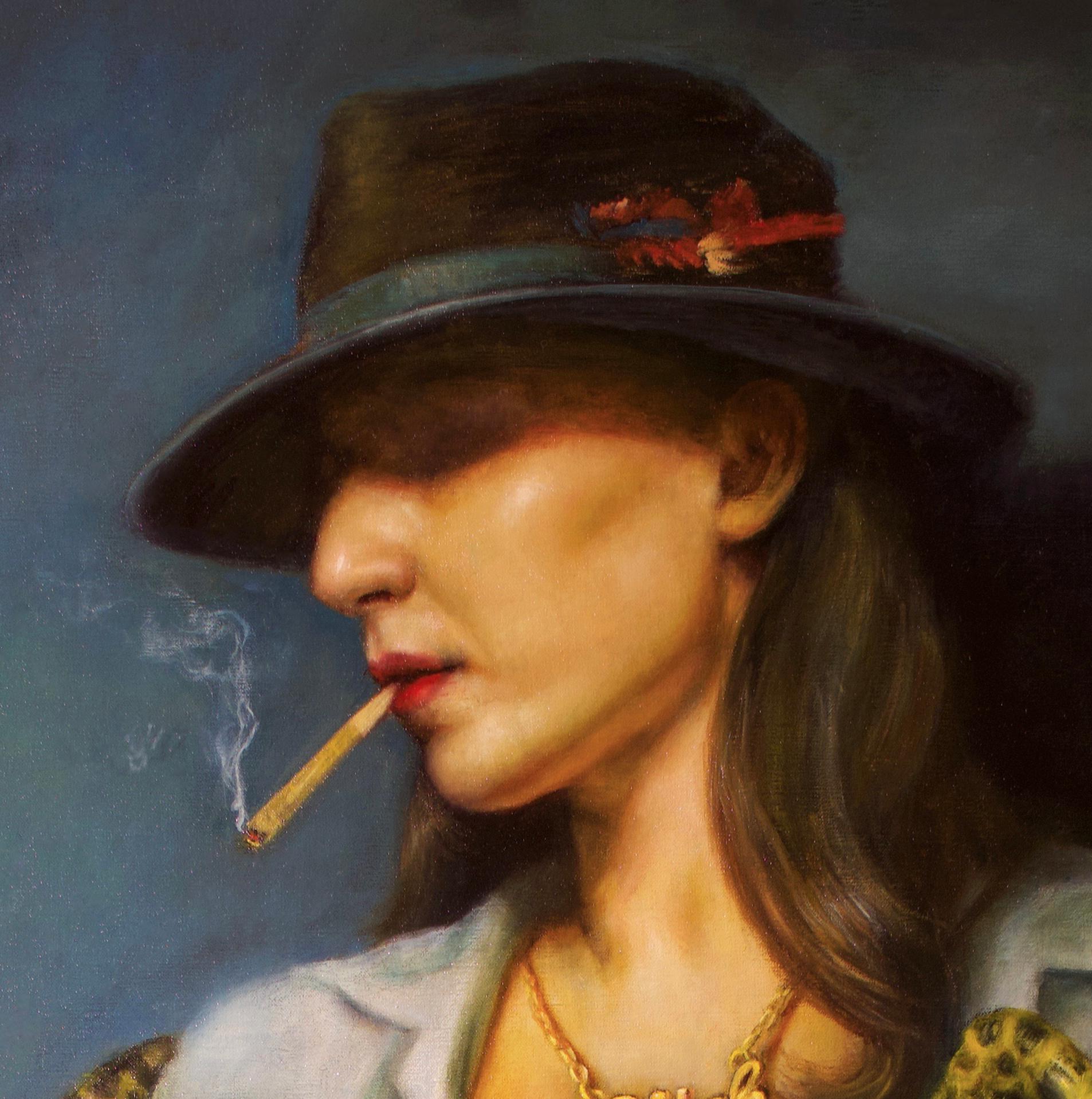 Eva della distruzione - Interpretazione moderna del Giardino dell'Eden, olio originale - Figurative Painting Nero di Rose Freymuth-Frazier