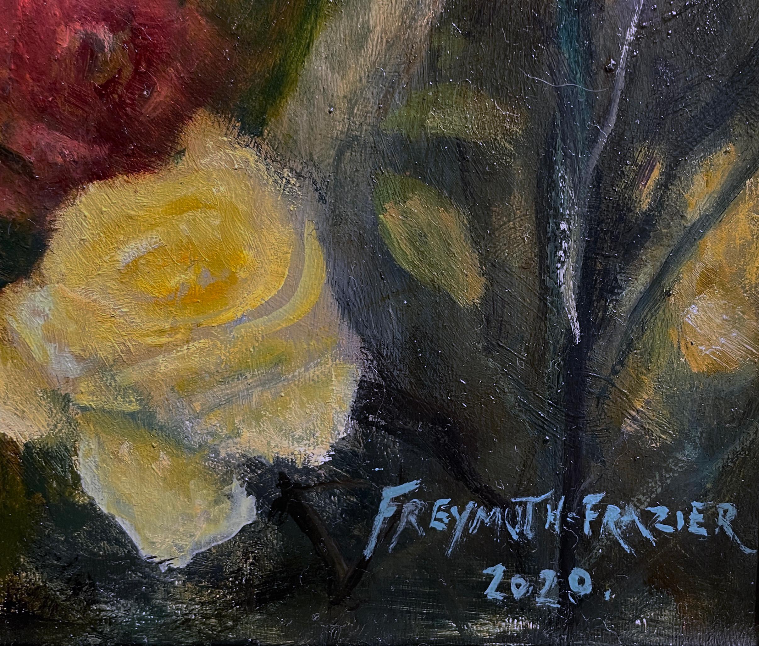 Night Vision - Platinum Blond Woman, Black Cat, Roses, Butterflies, Oil Painting 1