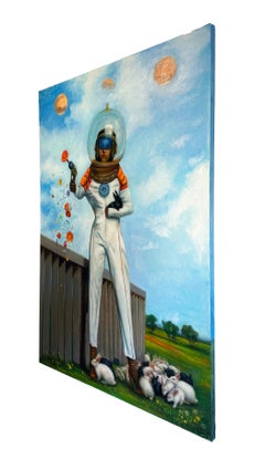 Peace Cadet - Large Scale Portrait of Woman in Space Suit Surrounded by Bunnies