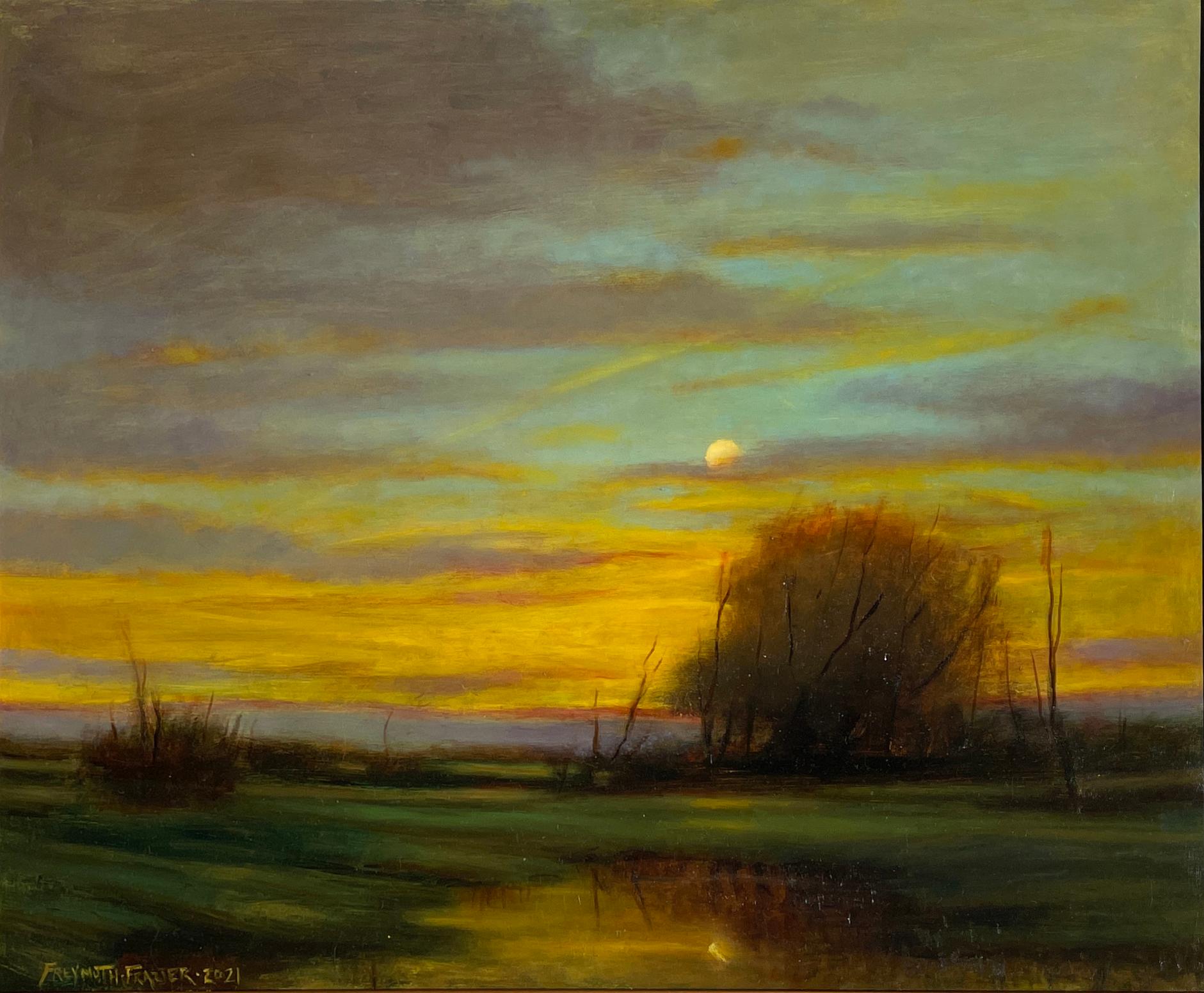 evening landscape with rising moon