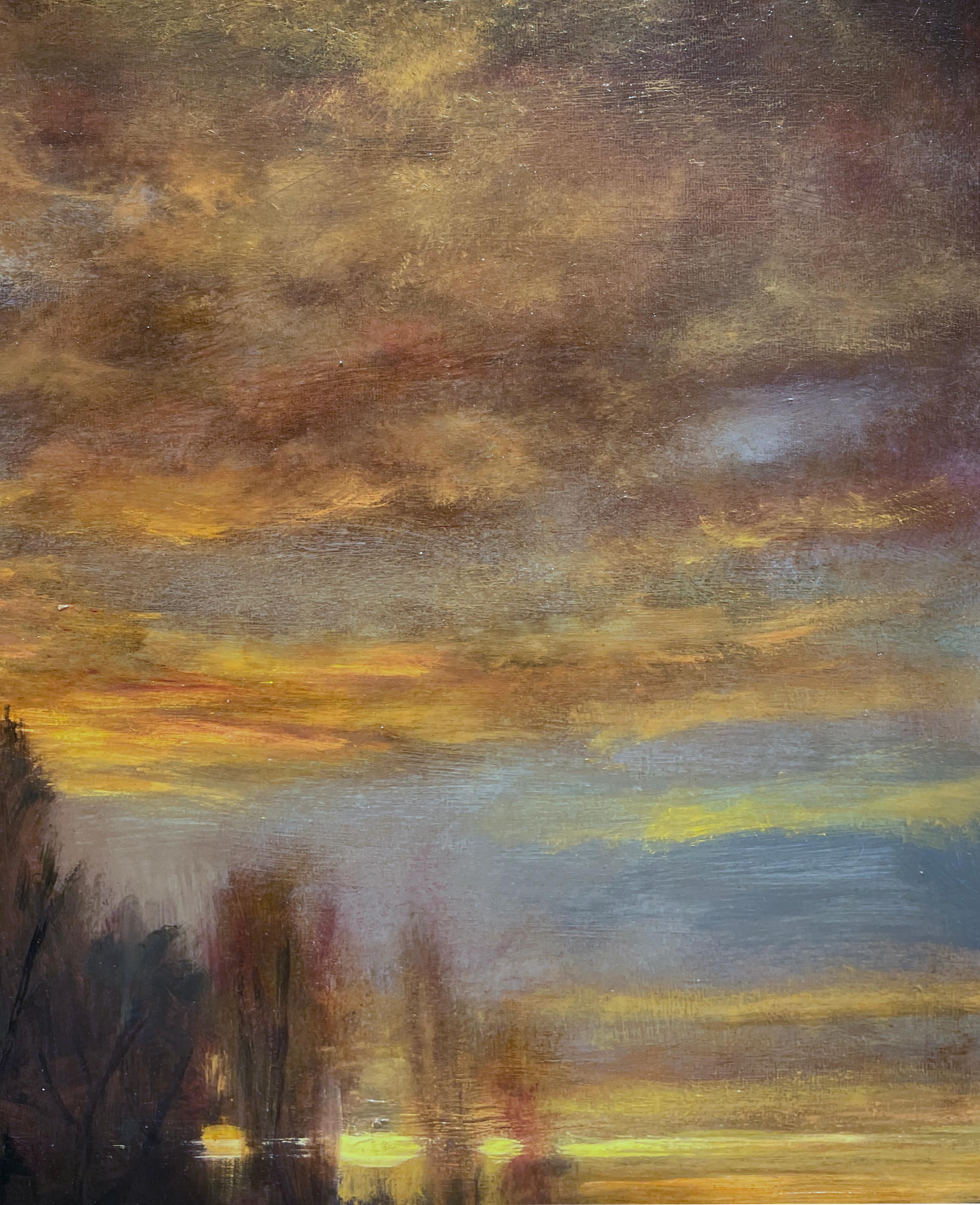 Sacred Space - Original Oil Painting w/ Setting Sun Reflecting Romantic Colors For Sale 3