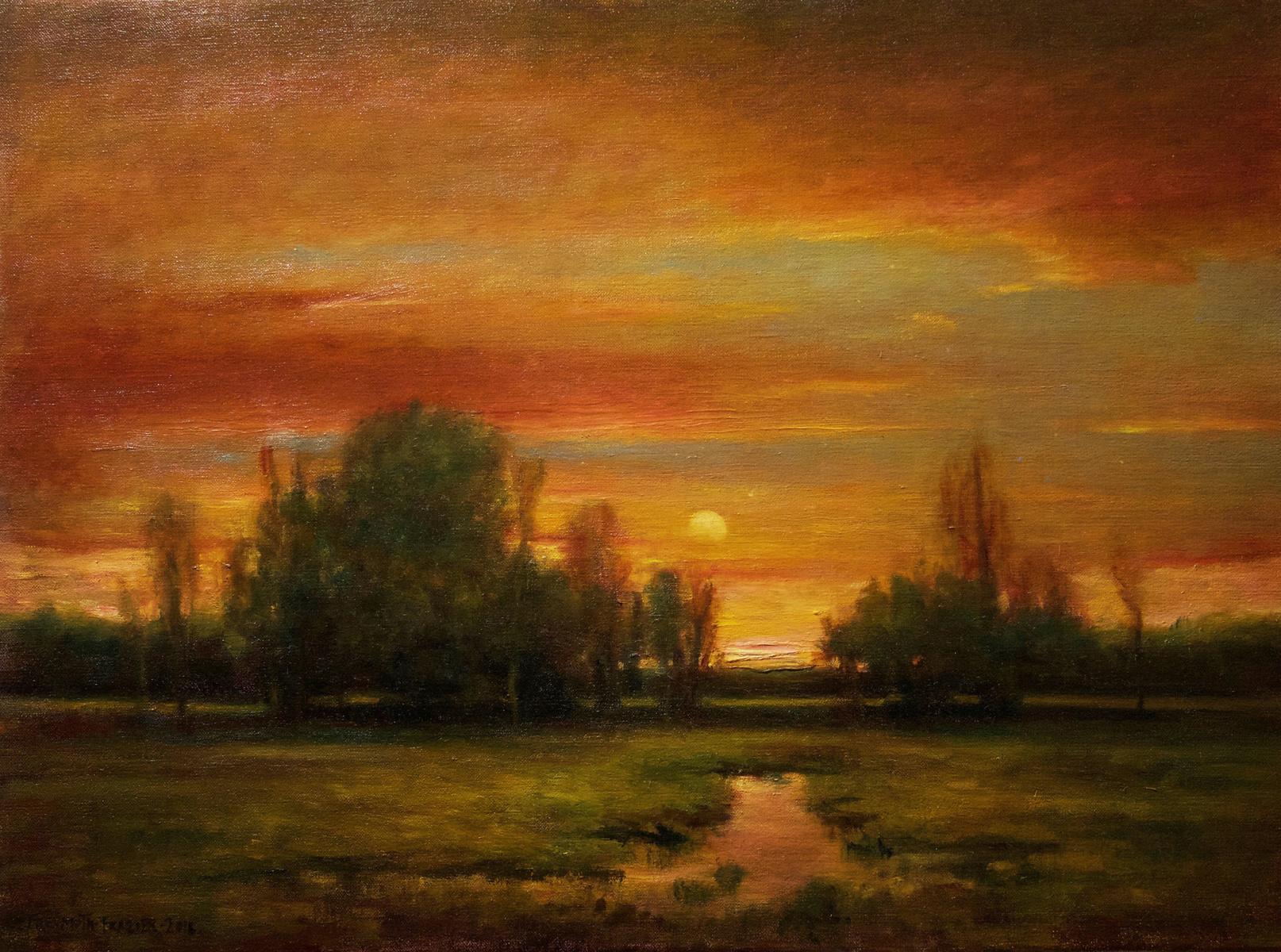 Rose Freymuth-Frazier Landscape Painting - Satin Skies  - Original Oil Painting with Soft Light Reflecting Romantic Colors