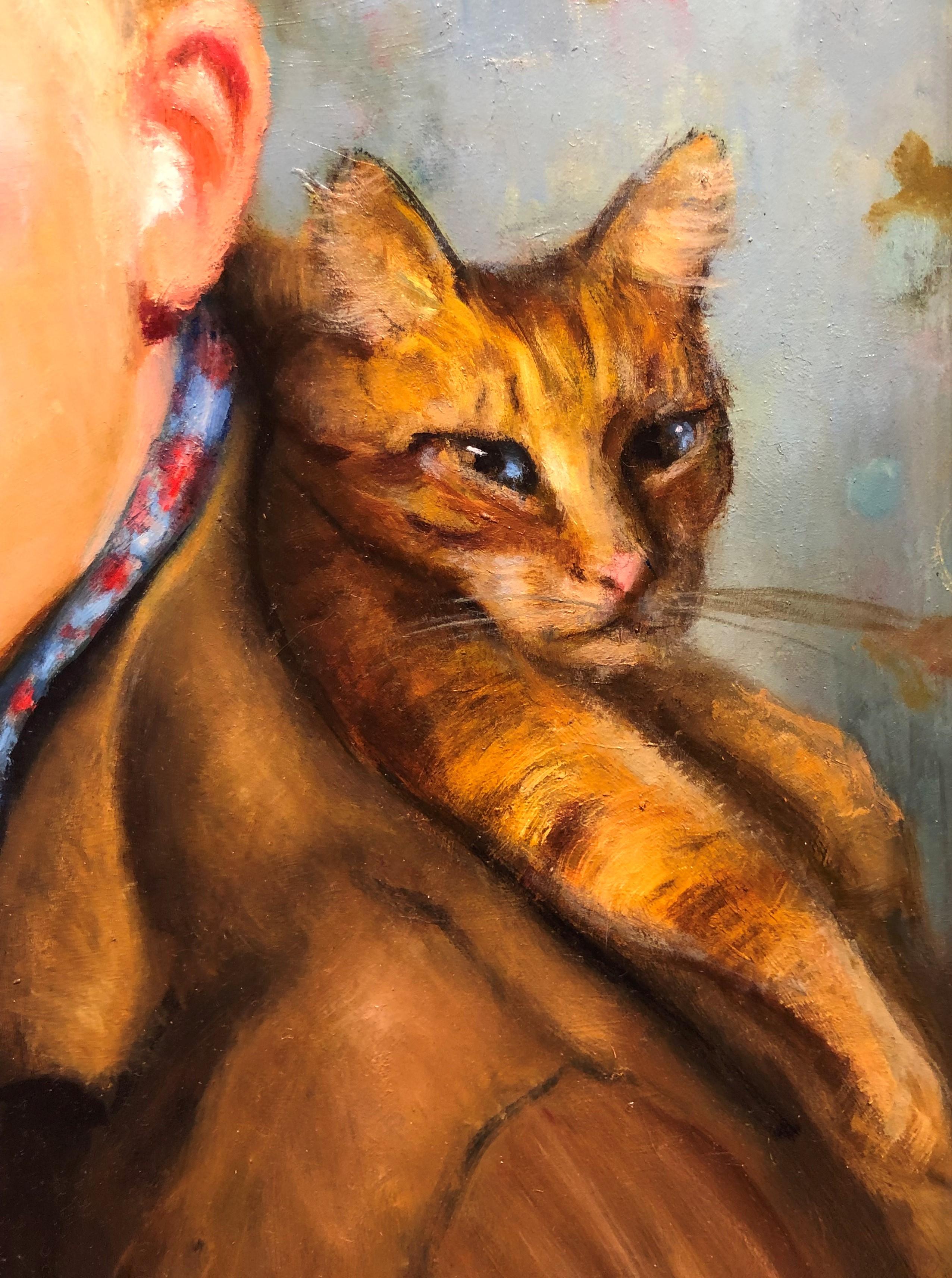 man and cat painting