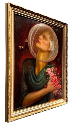 Estudio para Buscadores de Amor, Retrato con Rosas y Mariposas, Enmarcado, Óleo sobre tabla