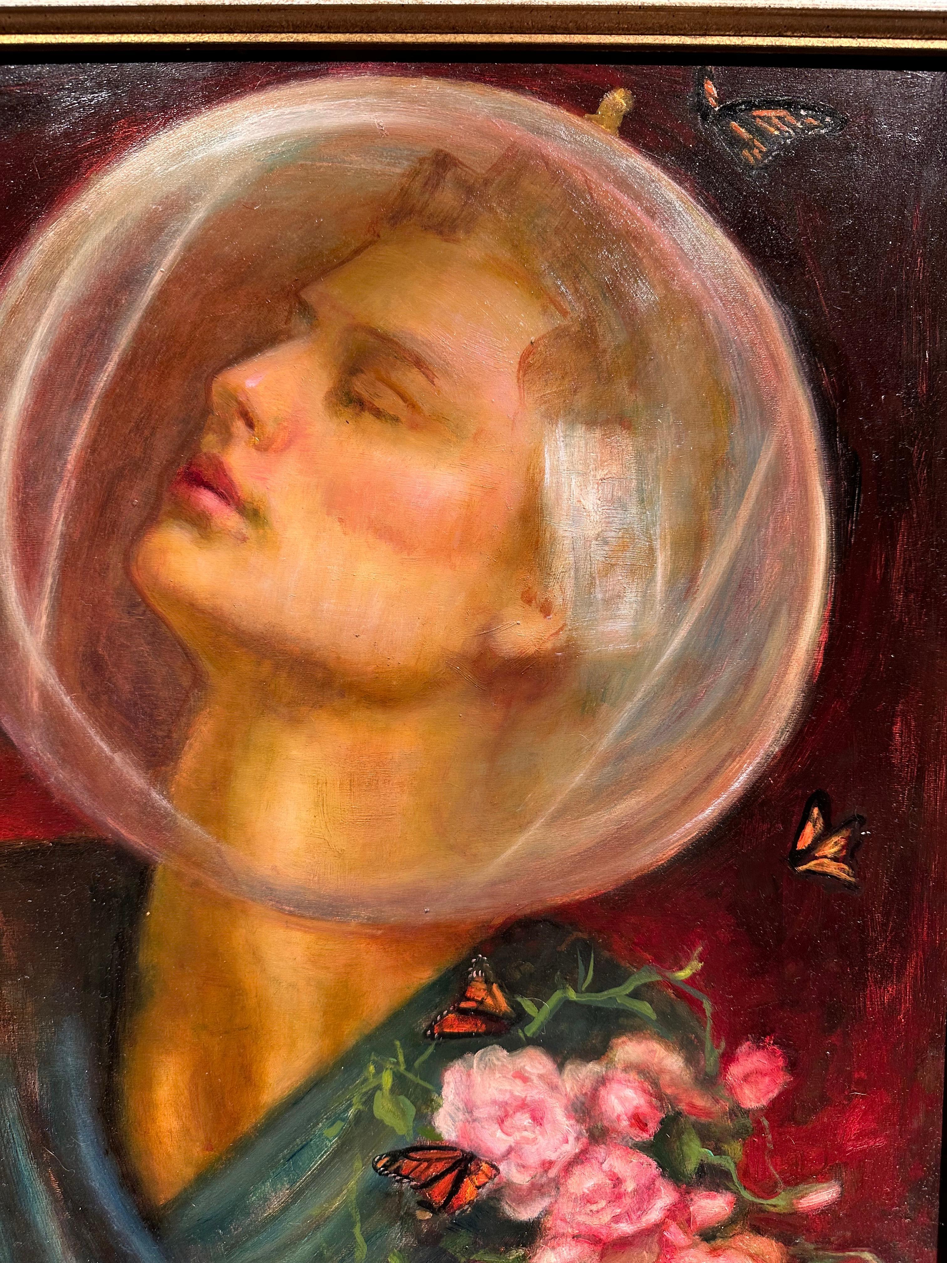 Study for Love Seekers, Portrait with Roses & Butterflies, Framed, Oil on Panel For Sale 3