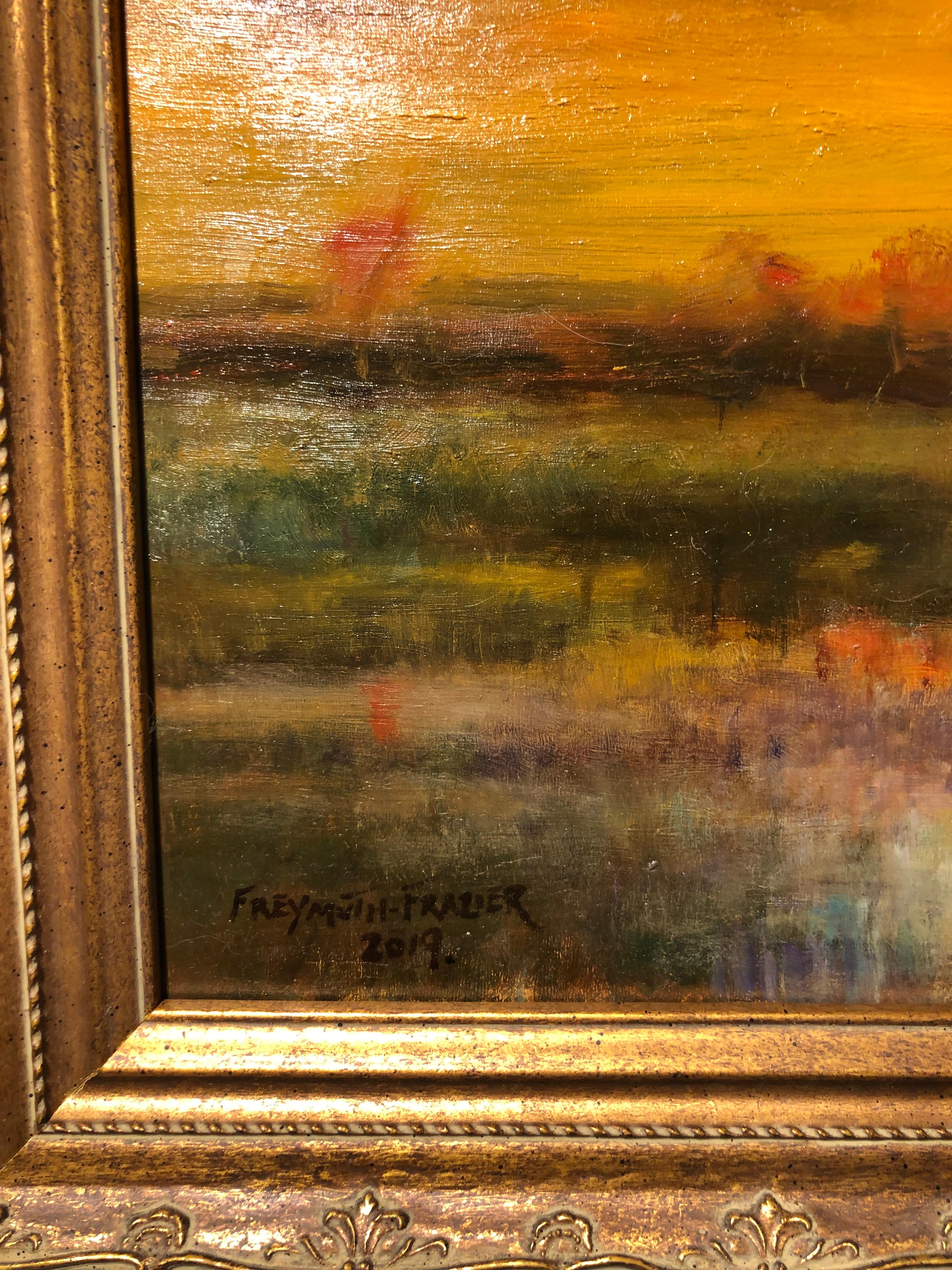 Tangerine Sky  - Original Oil Painting Soft Light Reflecting Romantic Colors 8