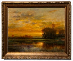 Used Tangerine Sky  - Original Oil Painting Soft Light Reflecting Romantic Colors